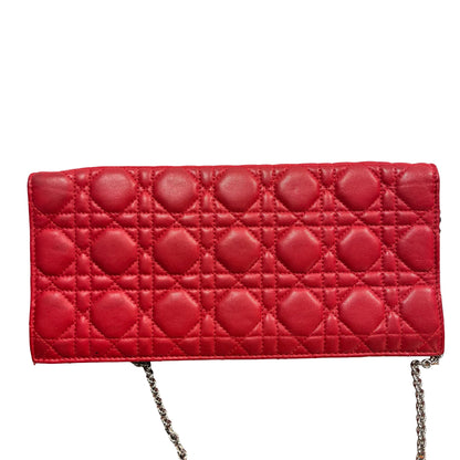 Used DIOR Cannage Lambskin Lady Dior Wallet on chain Red PHW