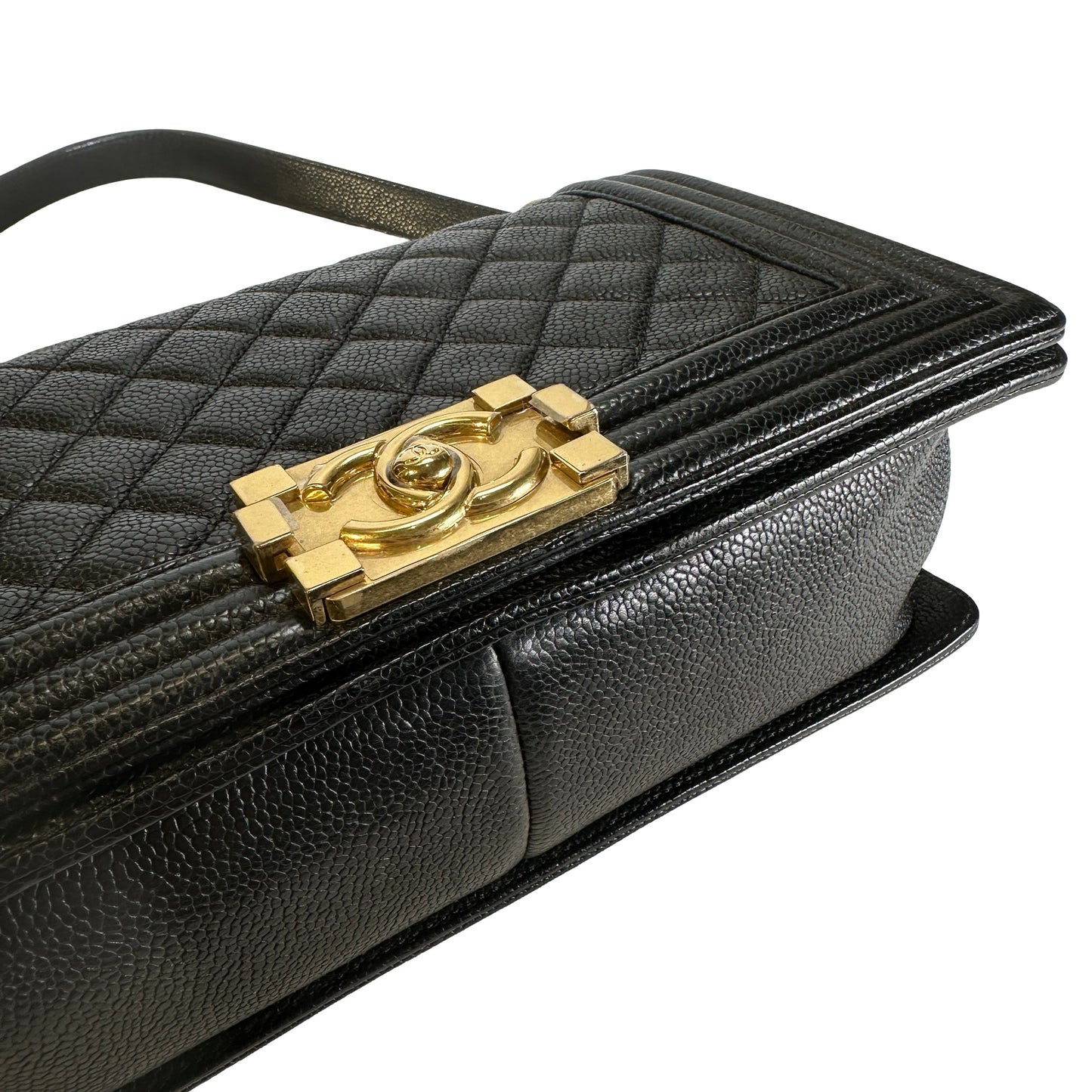 Used CHANEL Caviar Quilted Boy Chain Shoulder Bag Black