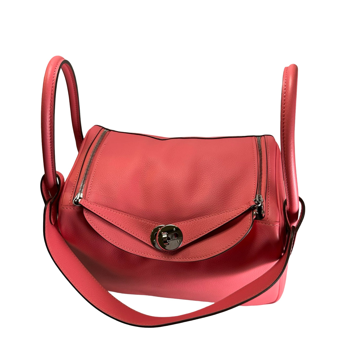 Used HERMES Clemence Lindy 26 Handbag Pink PHW