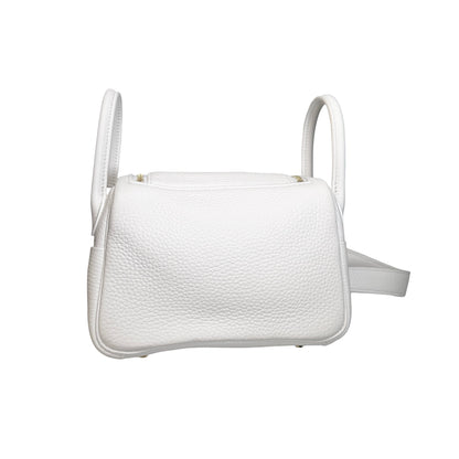 Used HERMES Clemence Leather Mini Lindy Cross body bag White GHW