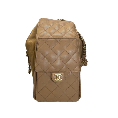 CHANEL Quilted Caviar Quilted Bucket Bag Bucket Bag Beige Gold