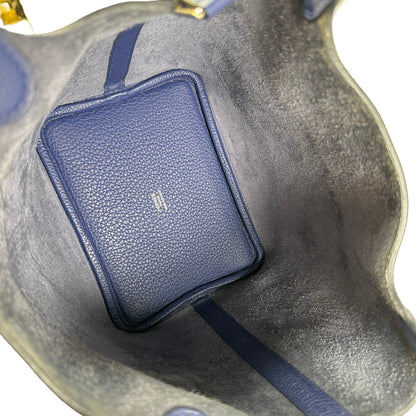 Used HERMES Clemence Leather Picotin 18 Bucket Bag Blue PHW
