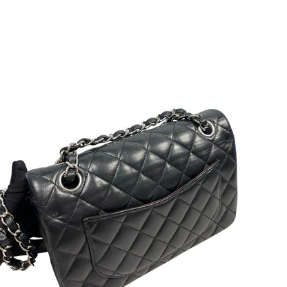 Used CHANEL Quilted Lambskin Classic Flap Chain shoulder bag Black Silver hardware