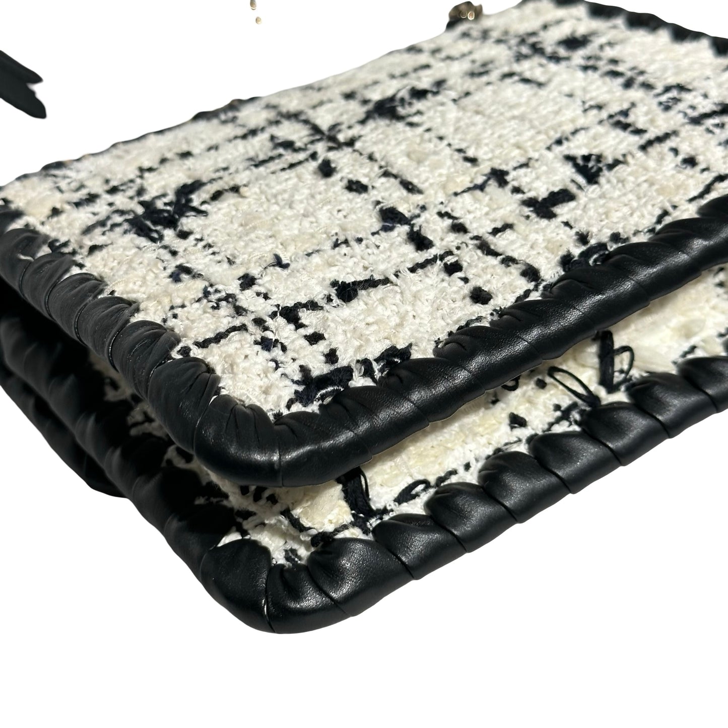 Used CHANEL Tweed Cross Body Bag Black White PHW
