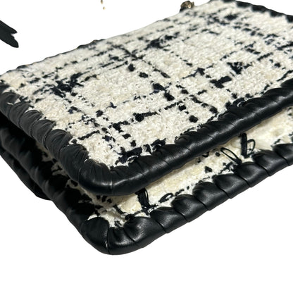 Used CHANEL Tweed Cross Body Bag Black White PHW
