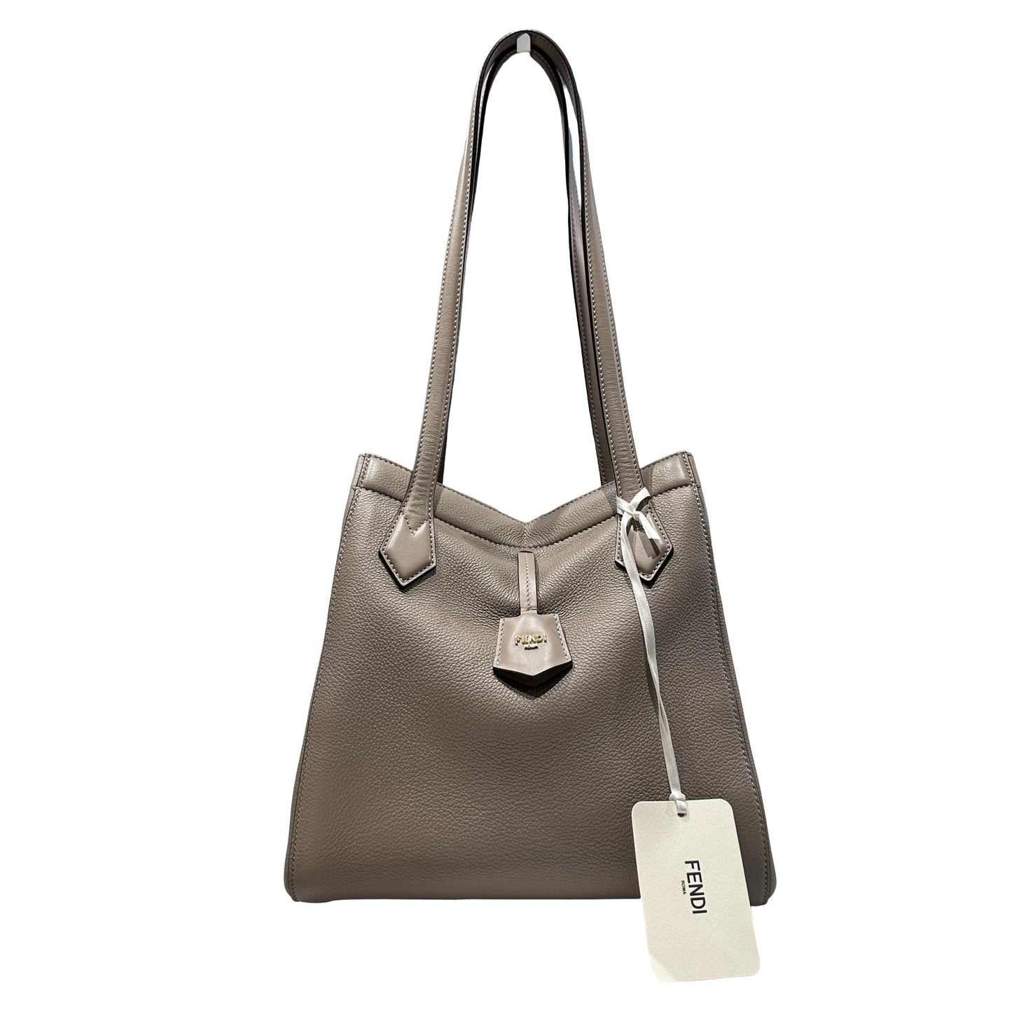 Used Fendi Calfskin Leather Tote Bag Grey GHW
