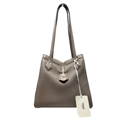 Used Fendi Calfskin Leather Tote Bag Grey GHW