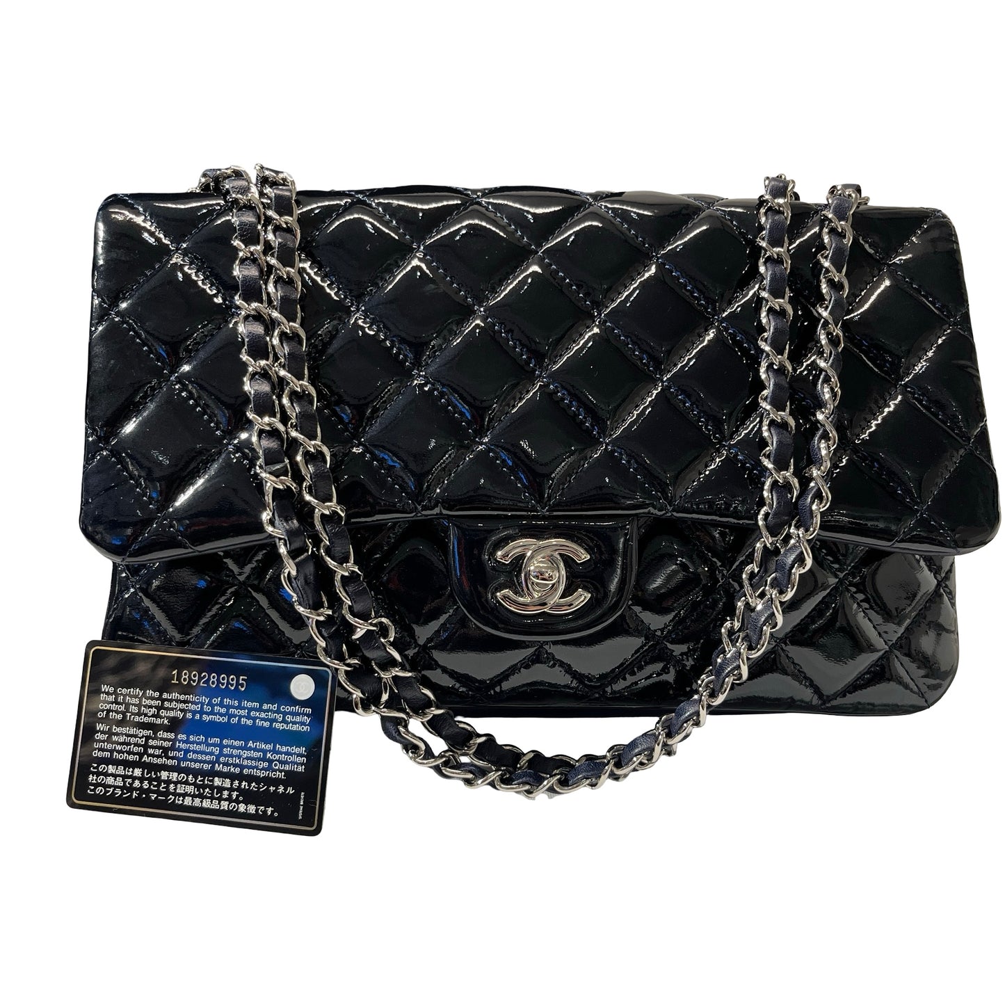 Used CHANEL Patent Leather FLAP Shoulder Bag Black PHW