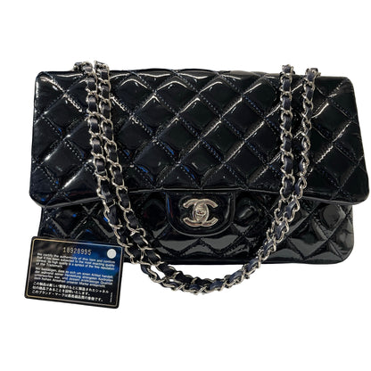 Used CHANEL Patent Leather FLAP Shoulder Bag Black PHW