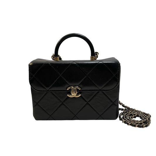 Used CHANEL Quilted Lambskin Mini flap bag with top handle Mini Bag Black Gold tone hardware