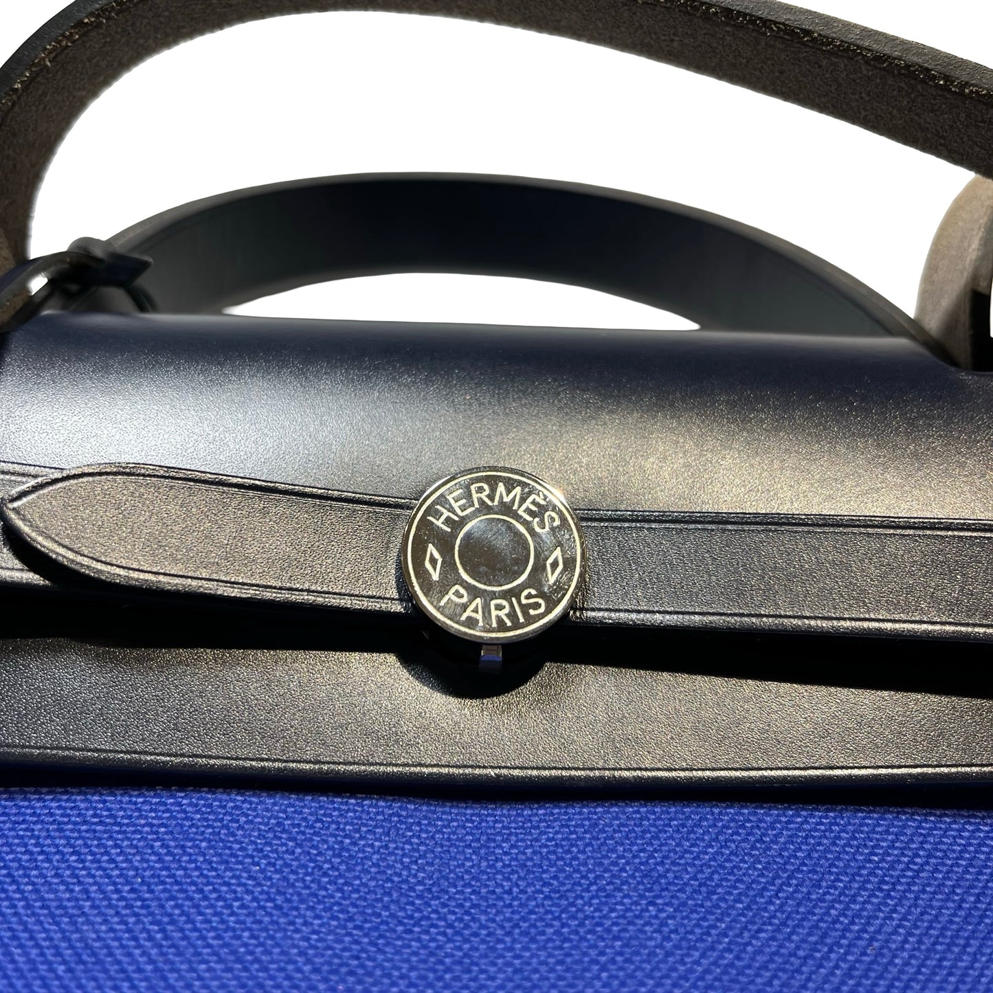 Used Hermès Calfskin Leather Herbag 31 Shoulder Bag Blue Black PHW