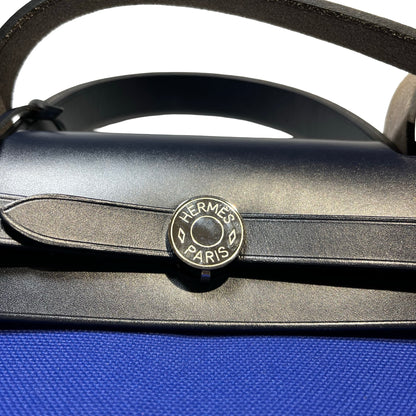 Used Hermès Calfskin Leather Herbag 31 Shoulder Bag Blue Black PHW
