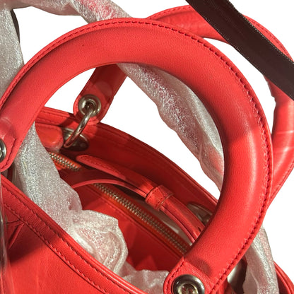 Used DIOR Lambskin Leather Cannage Granville Boston Two Way Shoulder Bag Red GHW