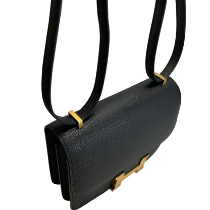 Brand New HERMES Epsom Mini Constance Cross body bag Black Gold