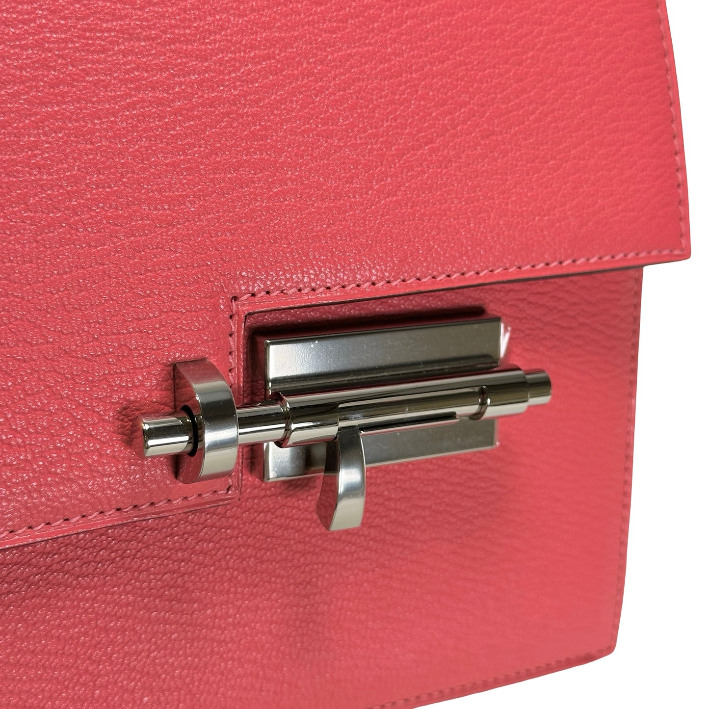 Used HERMES Chevre Verrou Clutch Handbag Pink PHW