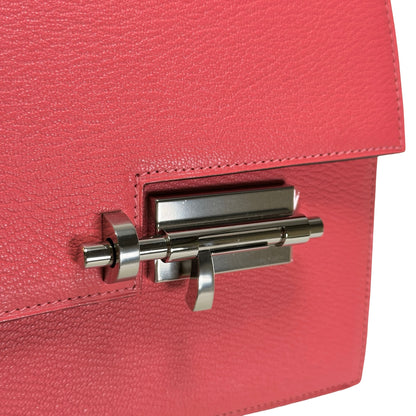 Used HERMES Chevre Verrou Clutch Handbag Pink PHW