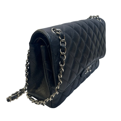 Used CHANEL Caviar Leather Classic Flap Chain Shoulder Bag Black