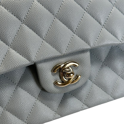 Used CHANEL Quilted Caviar CF23 Chain Shoulder Bag Light Blue GHW