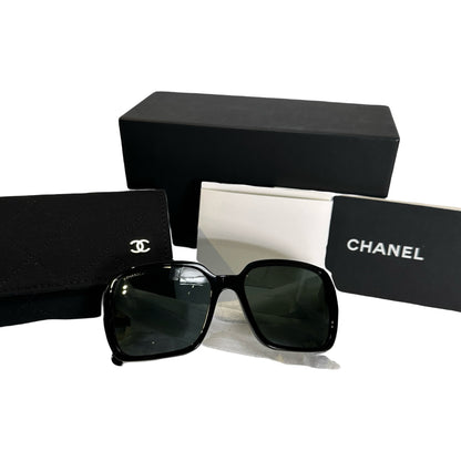 Used CHANEL Solid Square Sunglasses SUNGLASSESS Black Silver