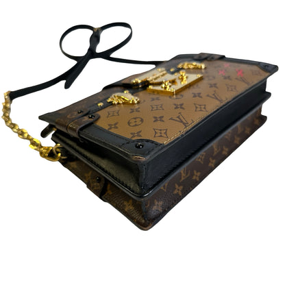 Used LOUIS VUITTON Monogram Canvas Leather Petite Malle Crossbody Bag Brown Black Gold