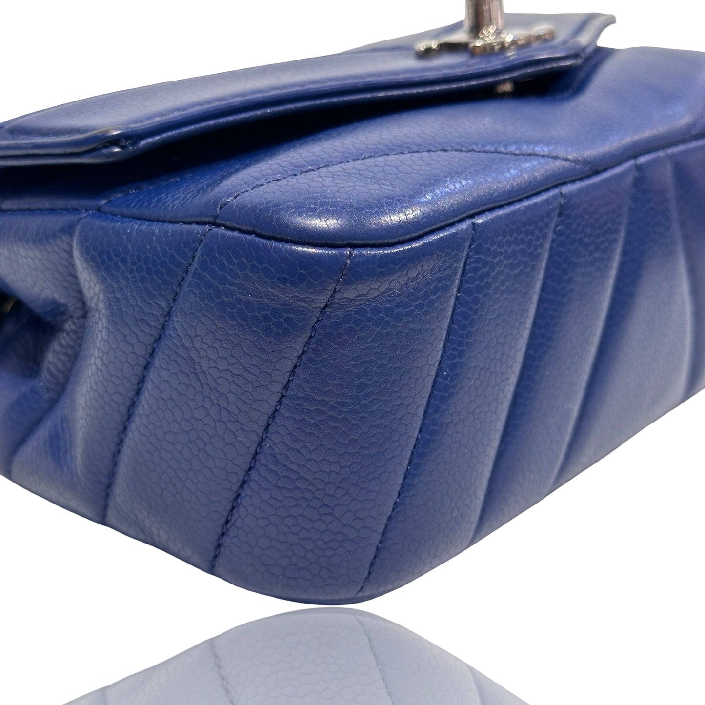 Used CHANEL Calfskin Leather FLAP Cross Body Bag Navy Blue PHW