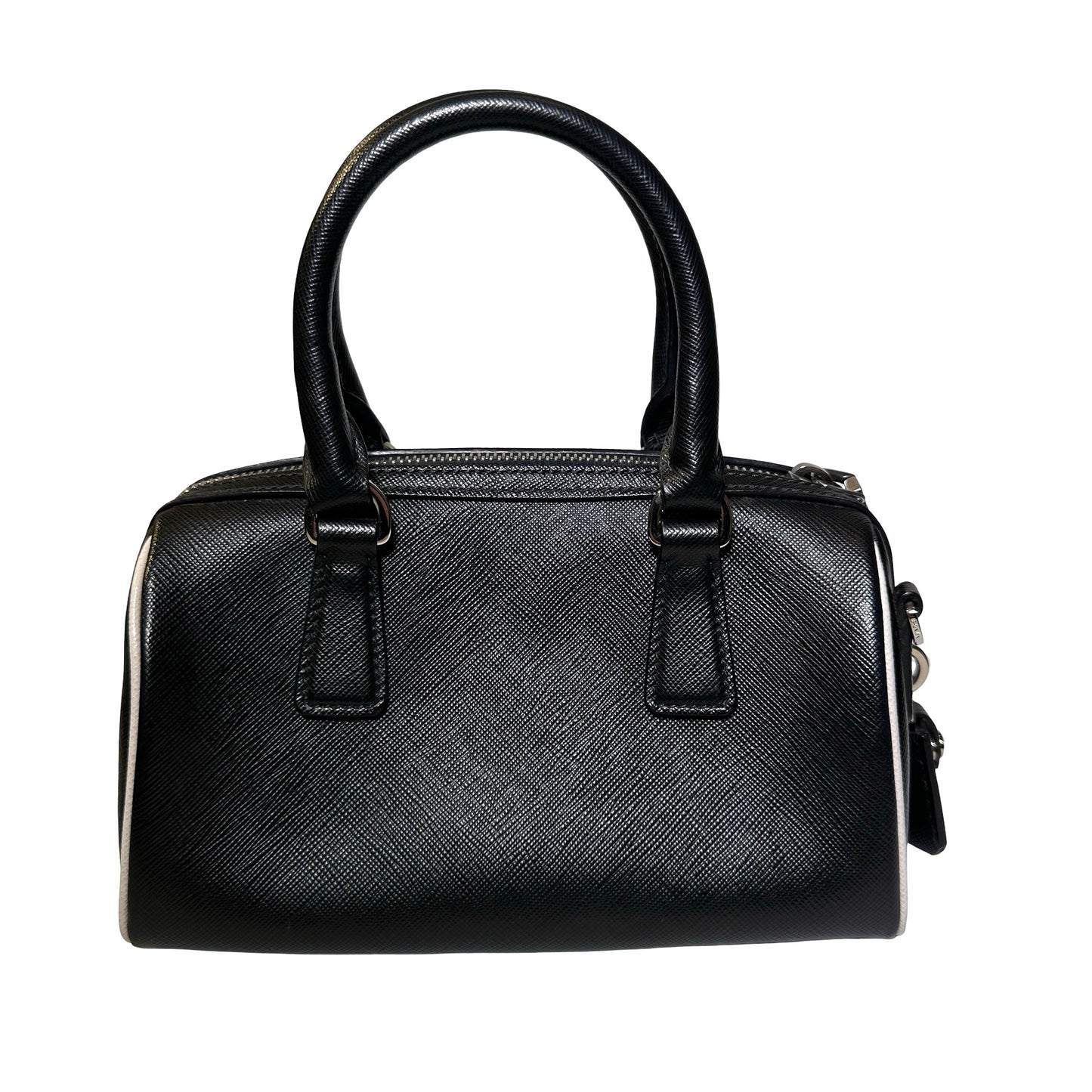 Used PRADA Lambskin Leather Small Top Handle Cross Body Bag PHW Black