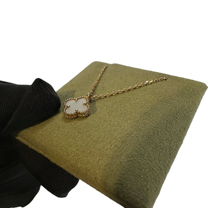 Used VAN CLEEF & ARPELS White Mother of Pearl Yellow Gold Vintage Alhambra Necklace Gold White