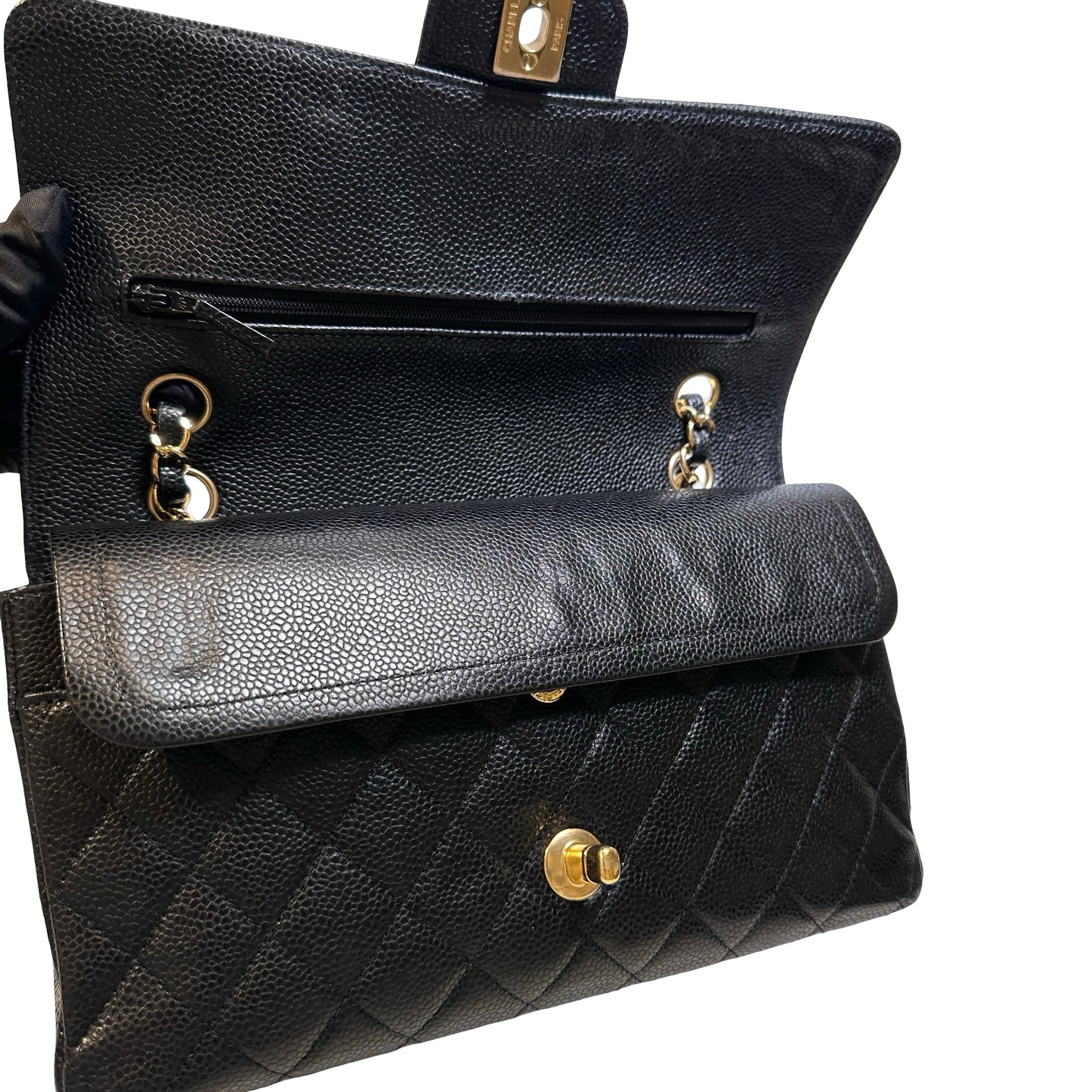 Used CHANEL Calfskin CF 25 Chain Shoulder Bag Black GHW