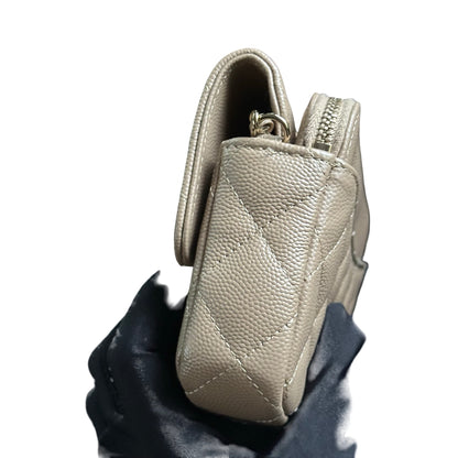 Used CHANEL Quilted Lambskin Flap Bag Handbag Beige GHW