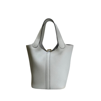 Used HERMES Clemence Picotin Lock Bucket Bag Blue GHW