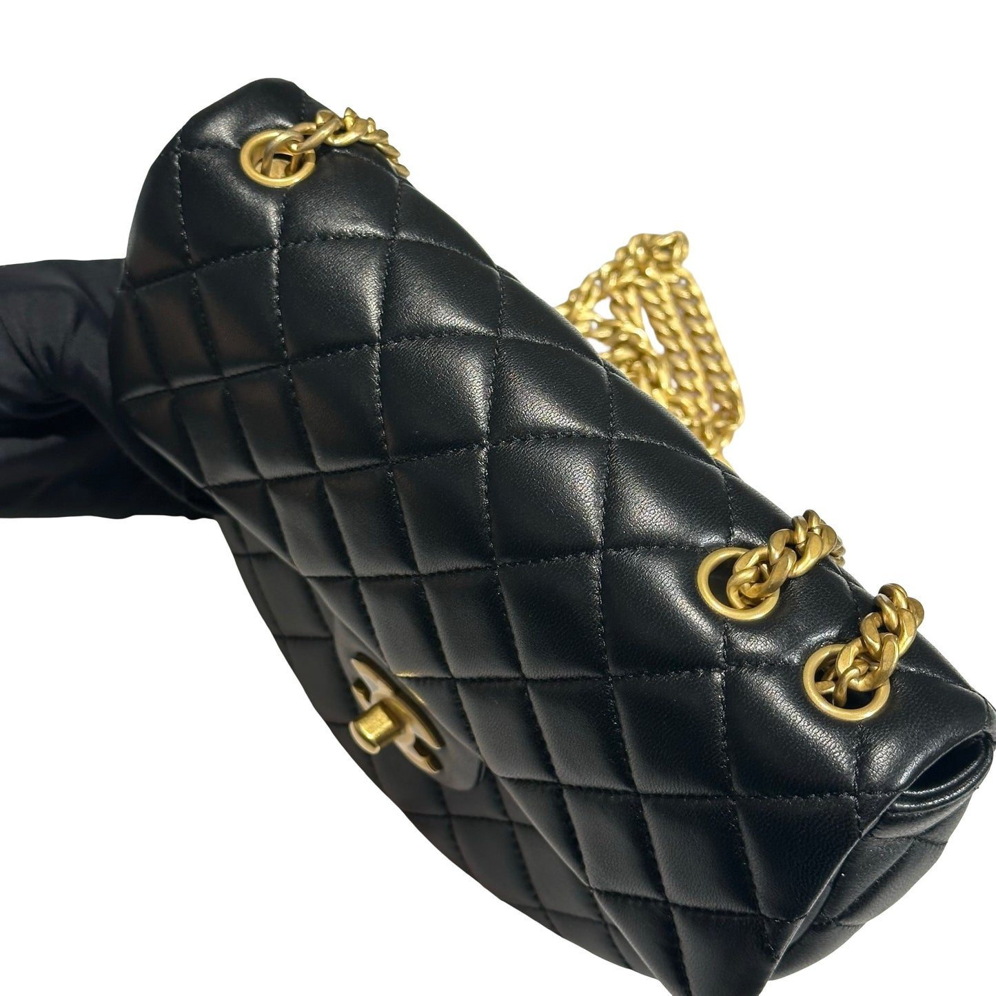 New CHANEL Lambskin Leather New CHANEL Lambskin Leather Hobo with Camellia Chain Shoulder Chain Shoulder Bag Black GHW