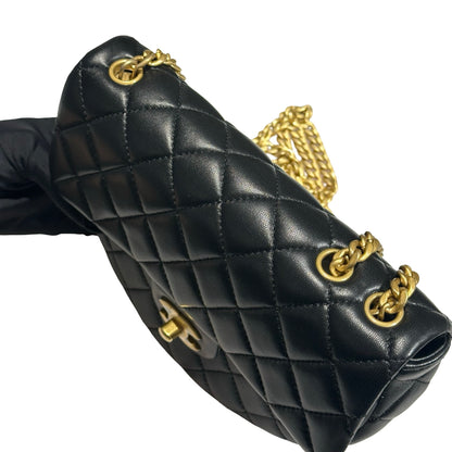 New CHANEL Lambskin Leather New CHANEL Lambskin Leather Hobo with Camellia Chain Shoulder Chain Shoulder Bag Black GHW