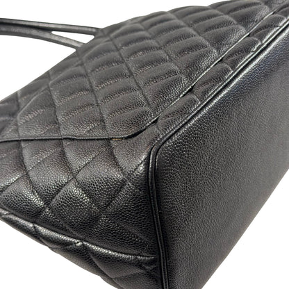 Used Chanel Calfskin Leather Vintage Tote Bag Black GHW
