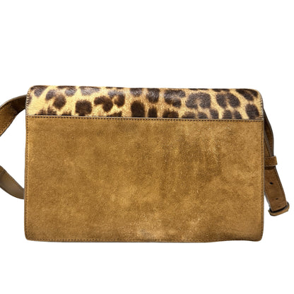 Used SAINT LAURENT Leopard Print Suede Bellechasse Cross Body Bag Brown GHW