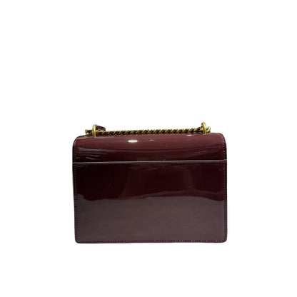 New SAINT LAURENT Patent Leather Small Sunset Chain Shoulder Bag Burgundy