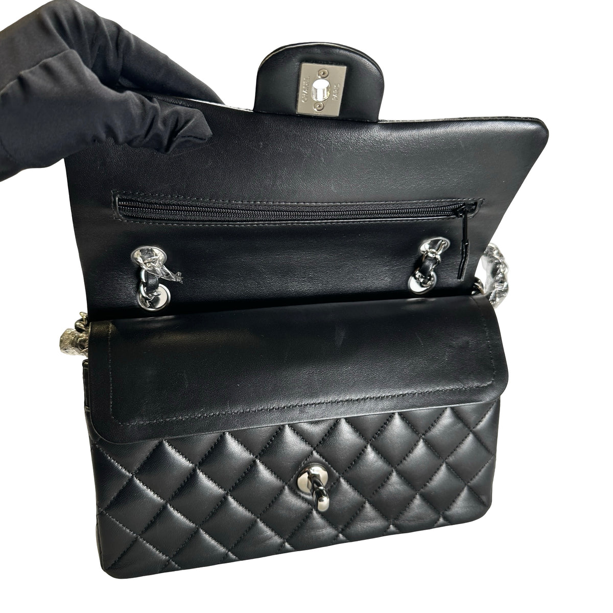 Used CHANEL Quilted Classic Flap Chain Shoulder Bag Black Silver
