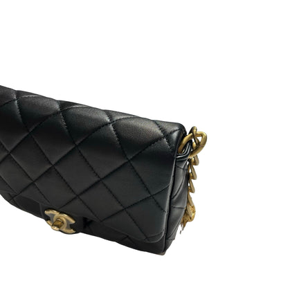 Used CHANEL Lambskin 23A Tassel hobo Hobo Bag Black Gold