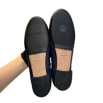Used CHANEL Leather CC logo Ballet Flats Shoes Navy