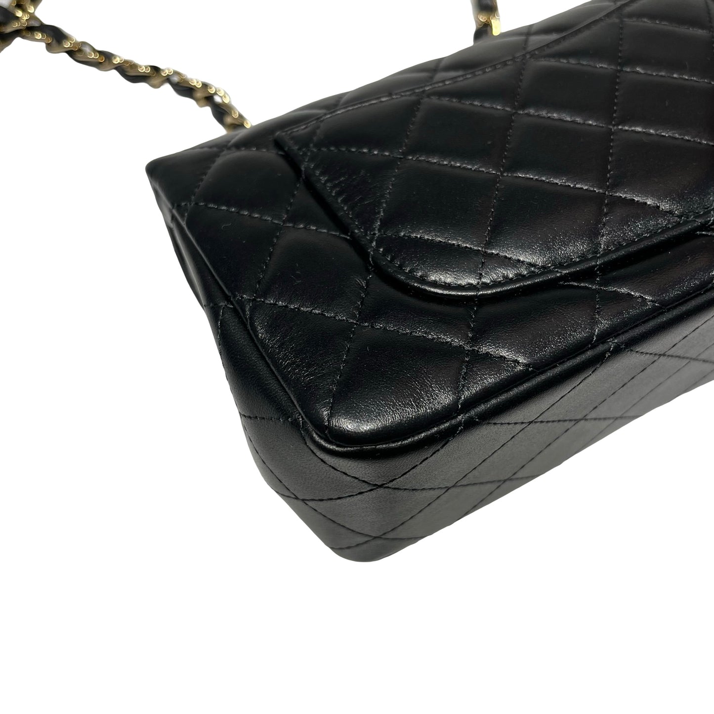 Used CHANEL Lambskin Leather 20 Mini Flap Cross Body Bag Black GHW