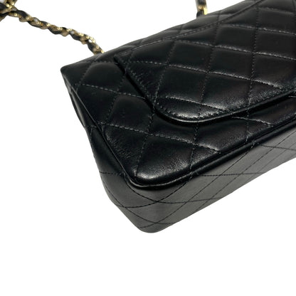 Used CHANEL Lambskin Leather 20 Mini Flap Cross Body Bag Black GHW