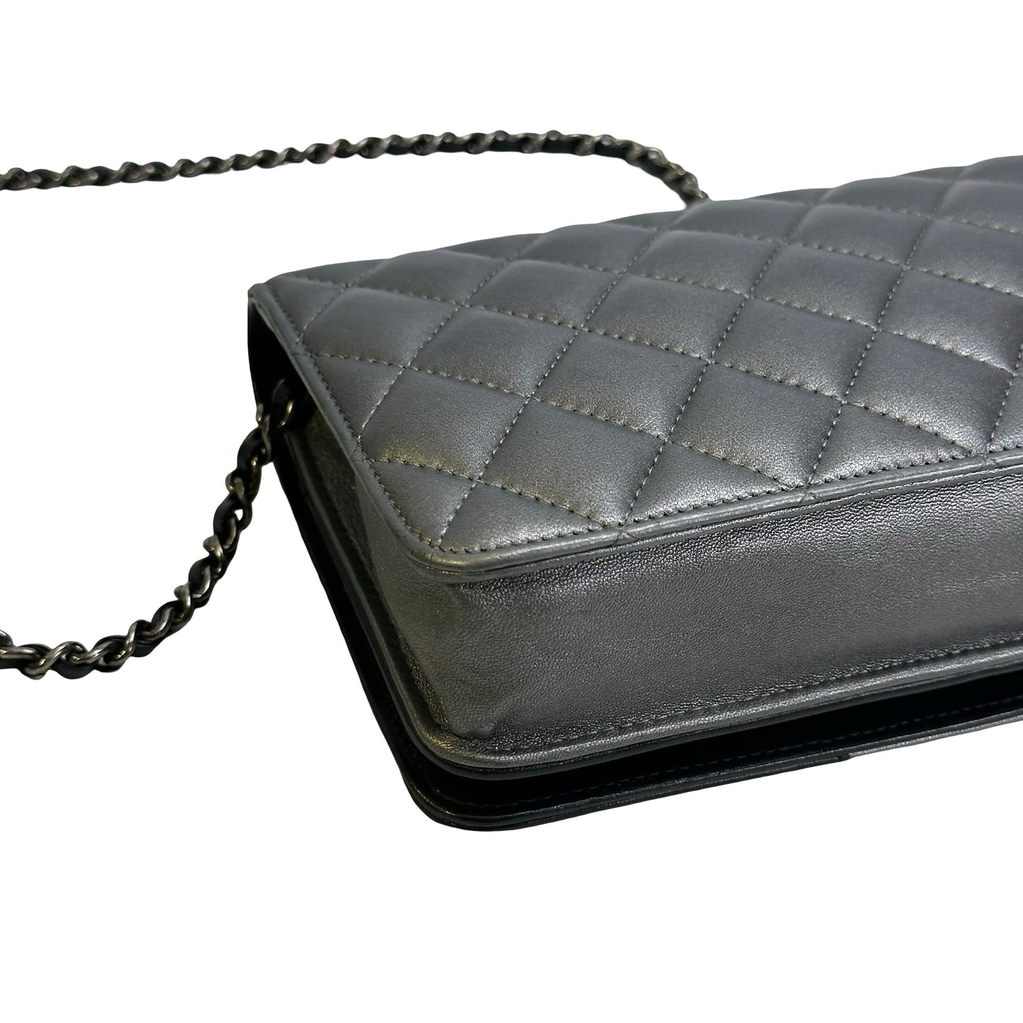Used CHANEL Quilted Leather Quilted Shoulder Bag Silver Black