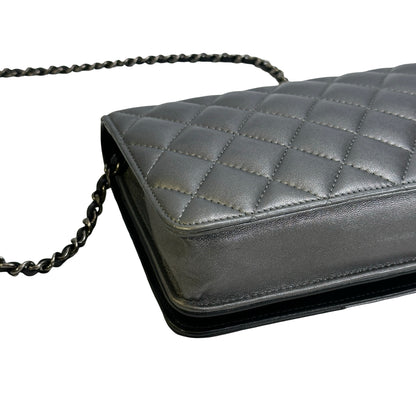 Used CHANEL Quilted Leather Quilted Shoulder Bag Silver Black