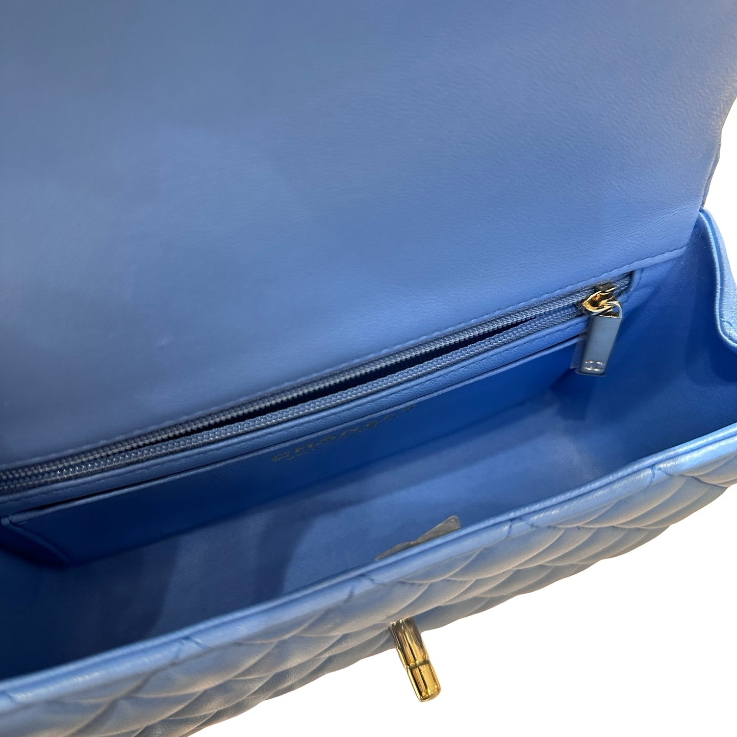 CHANEL MINI Flap 20cm with Handle Cross Body Bag Blue GHW
