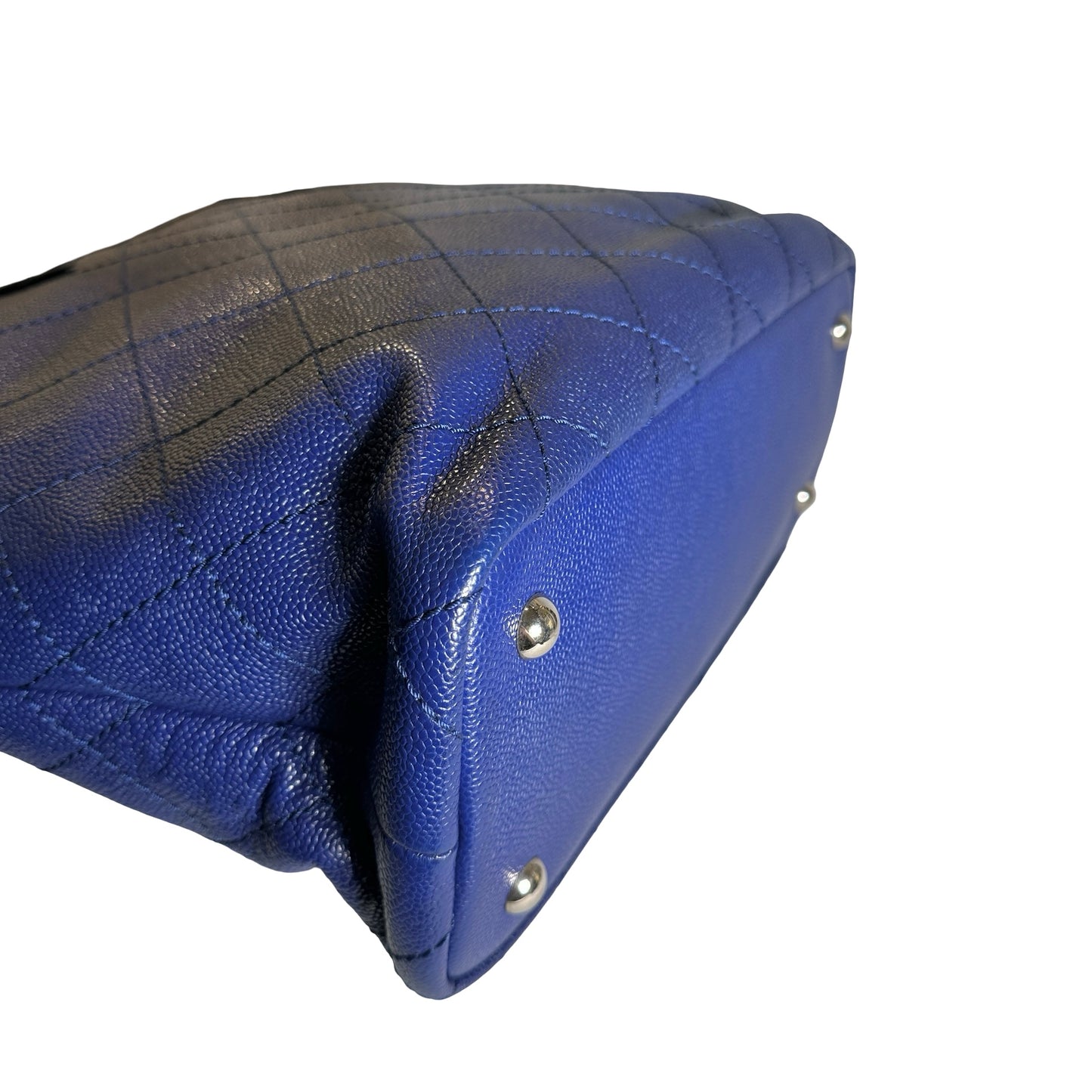 Used CHANEL Quilted Caviar Leather GST Tote Bag Blue Silver