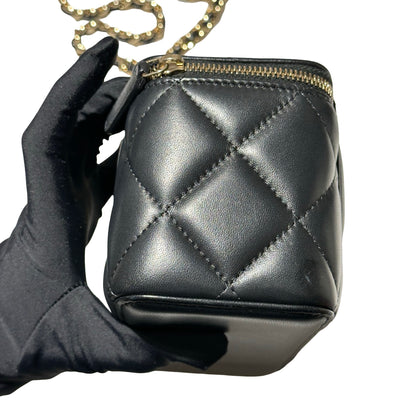 Used CHANEL Lambskin Leather Vanity Case Cross Body Bag Black GHW