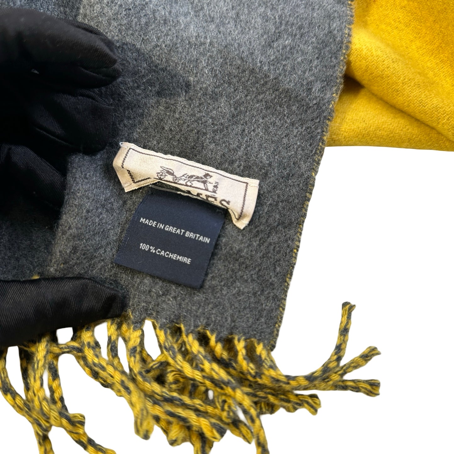 Used HERMES Solid Cashmere Muffler Scarf Yellow