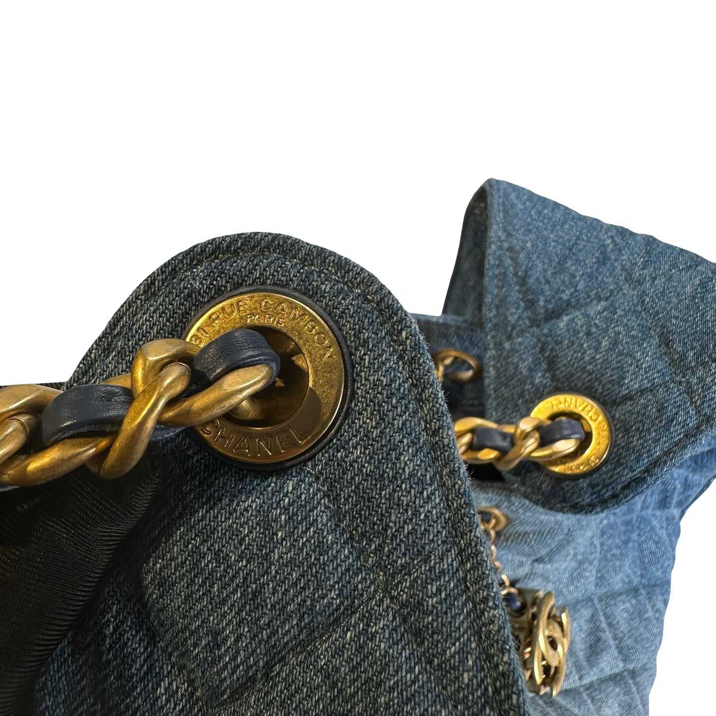 Used CHANEL Denim Quilted Kelly Shoulder Bag Blue GHW