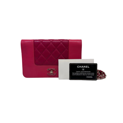 Used CHANEL Calfskin Leather WOC Cross Body Bag Red GHW