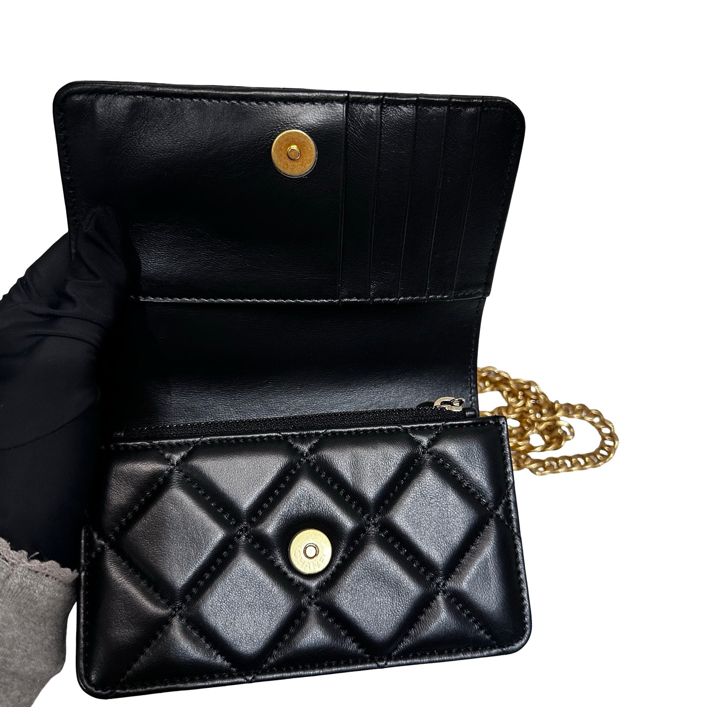 Used CHANEL Lambskin Leather Pending Clutch with Chain Shoulder Bag Black GHW