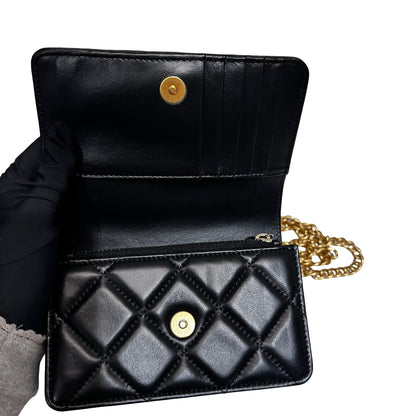 Used CHANEL Lambskin Leather Pending Clutch with Chain Shoulder Bag Black GHW